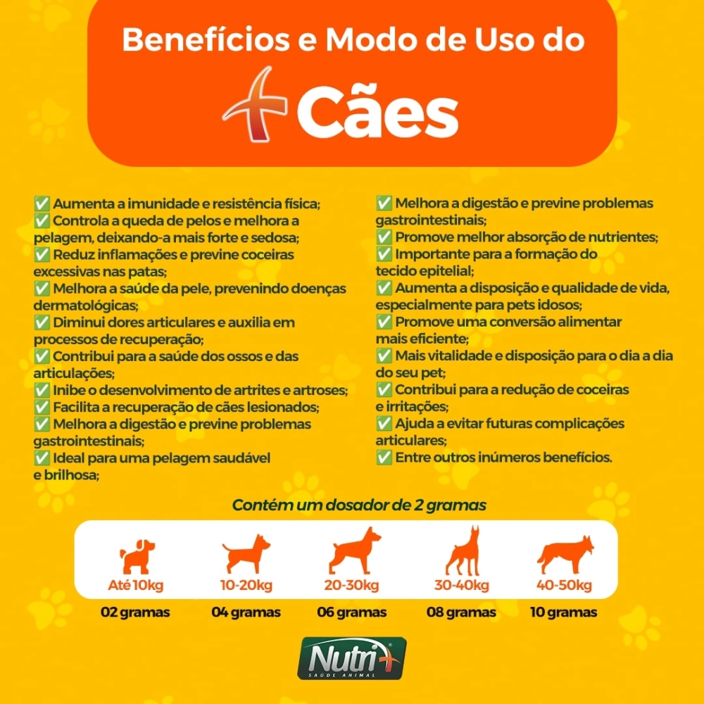 2 POTES 250G CADA DE SUPLEMENTO +CÃES (FRETE GRÁTIS)