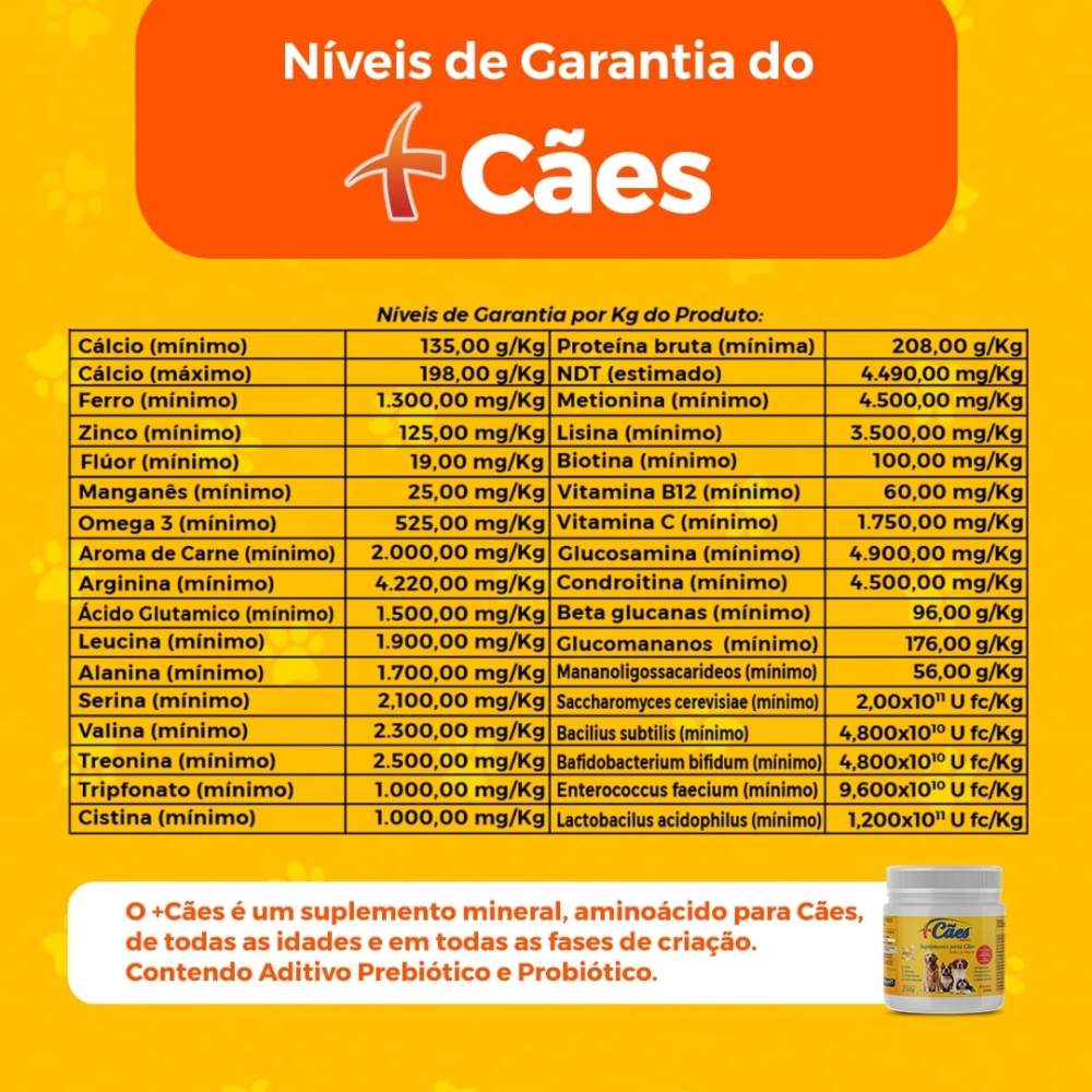 2 POTES 250G CADA DE SUPLEMENTO +CÃES (FRETE GRÁTIS)