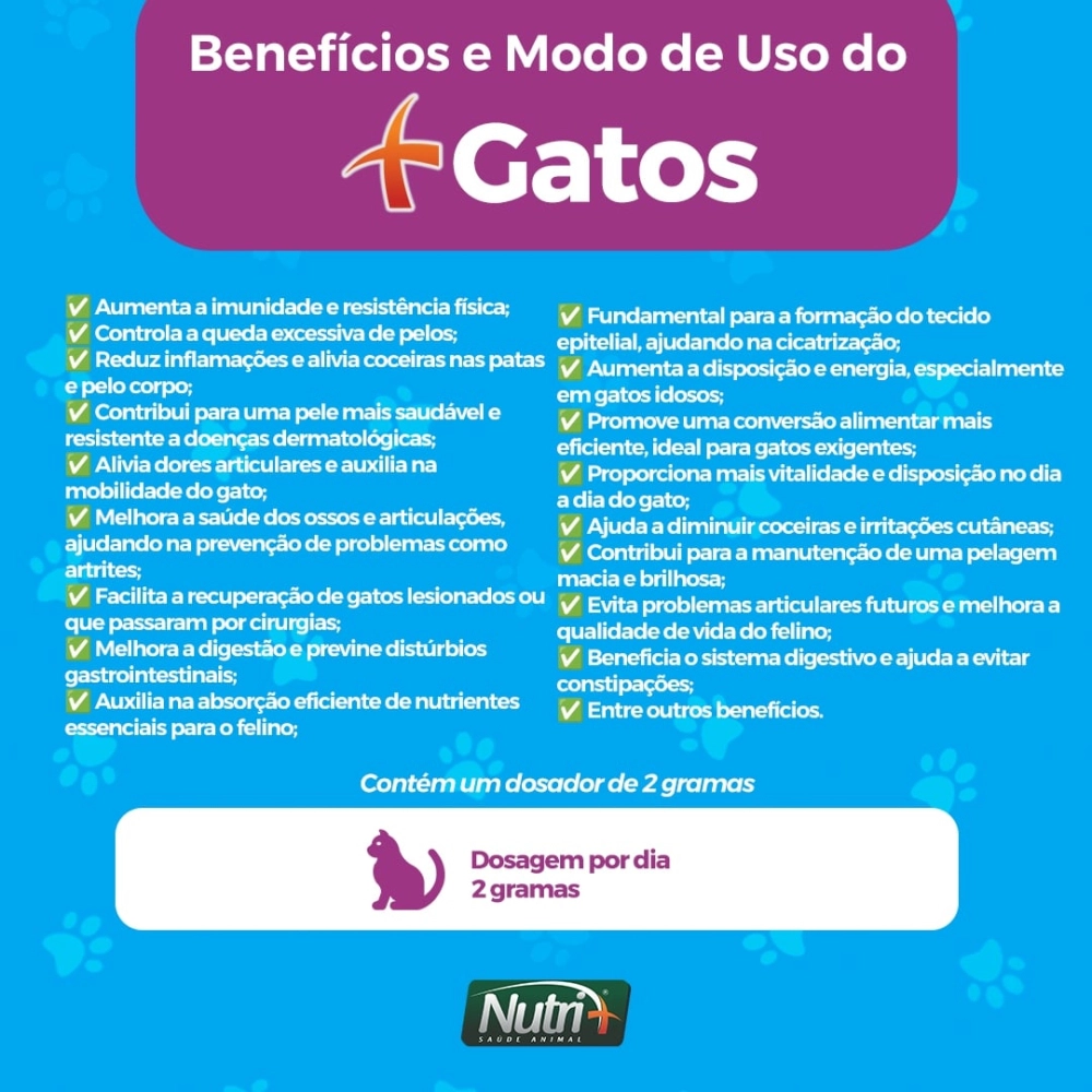 2 POTES 250G CADA DE SUPLEMENTO +GATOS (FRETE GRÁTIS)