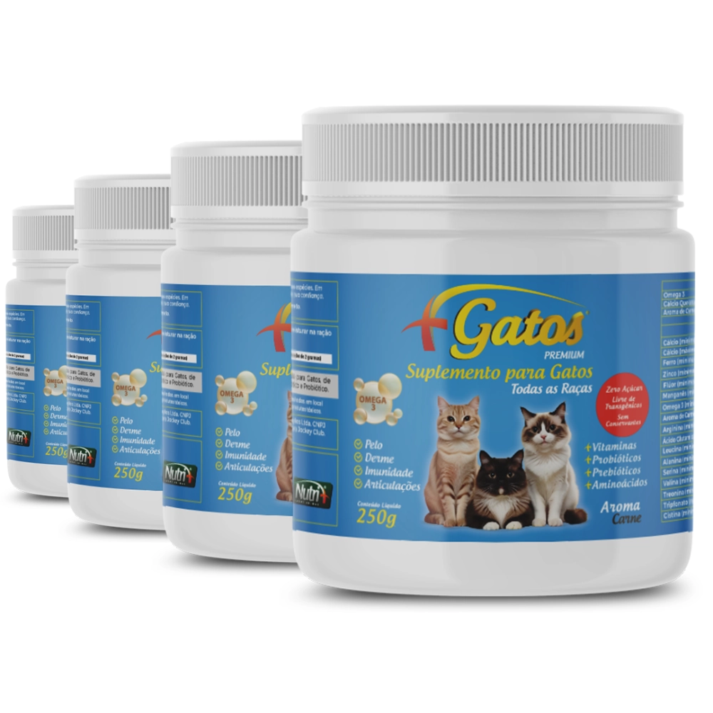 4 POTES 250G CADA DE SUPLEMENTO +GATOS (FRETE GRÁTIS)