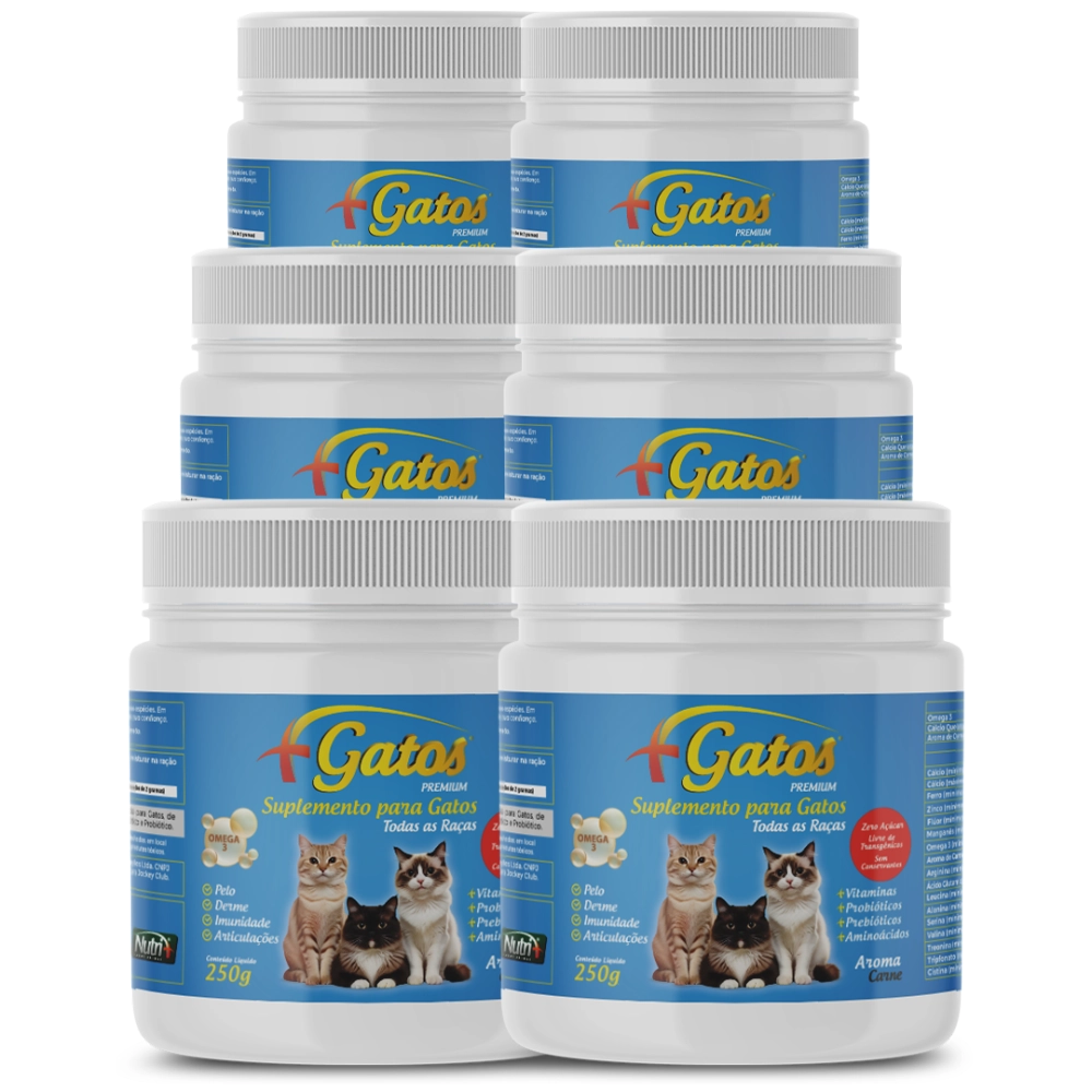 6 POTES 250G CADA DE SUPLEMENTO +GATOS (FRETE GRÁTIS)